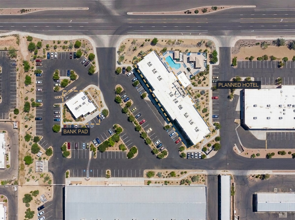 San Savino Village aerial exhibit showing planned hotel and bank pad extending the master plan